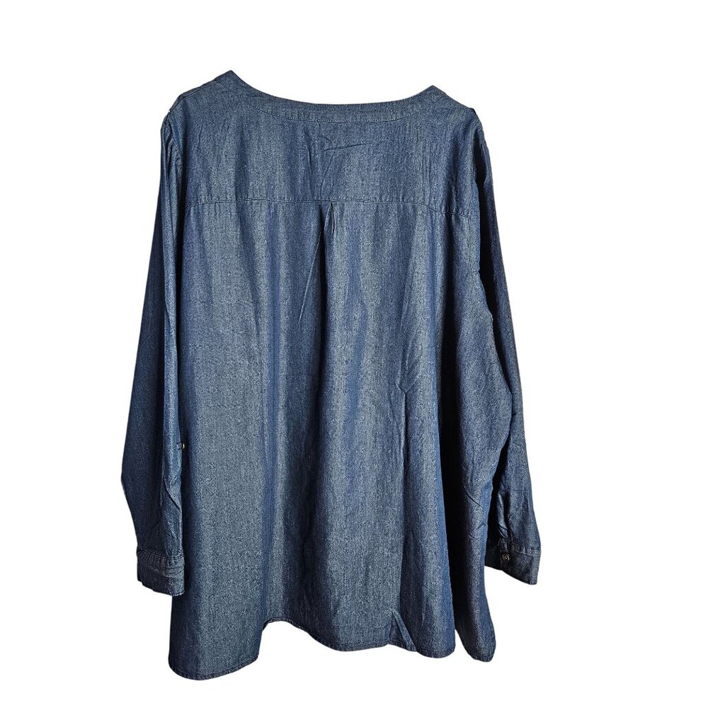 Avenue Embellished Yoke Rolled Tab Sleeve Tunic Top Women Size 30/32 - Picture 2 of 7